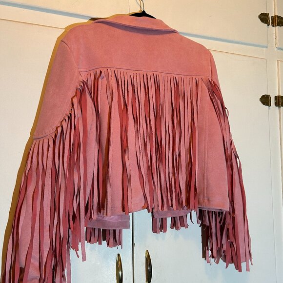 Chartou Women's Faux Suede Moto Biker Jacket Chic Cropped Tassel Fringe - Picture 2 of 11